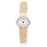 Bueche-Girod. A lady's 9K gold diamond set manual wind bracelet watch London Hallmark for 1967