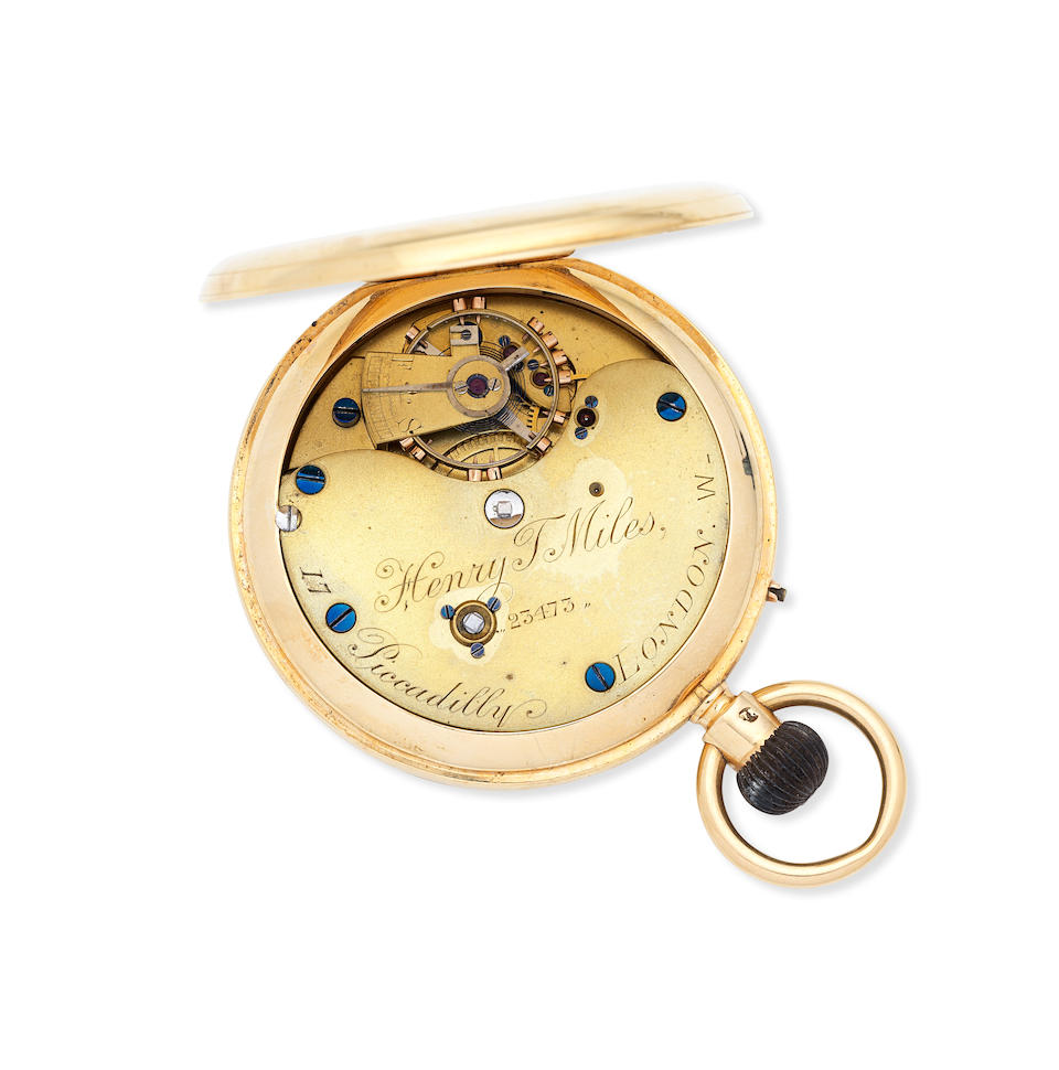 Henry Miles, 17 Piccadilly, London. An 18K gold keyless wind full hunter pocket watch London Hal... - Image 4 of 4