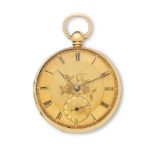 An 18K gold key wind open face pocket watch London Hallmark for 1850
