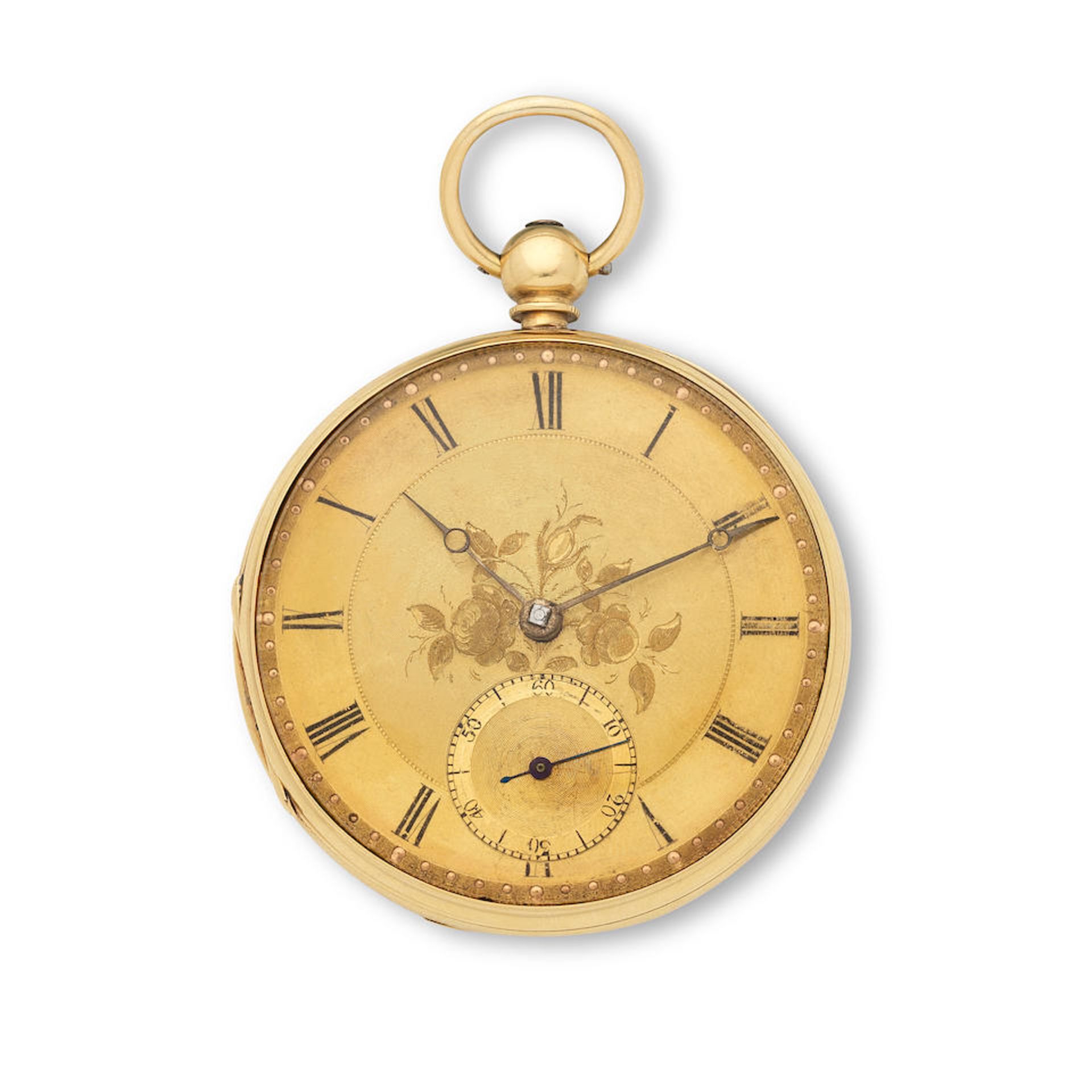 An 18K gold key wind open face pocket watch London Hallmark for 1850