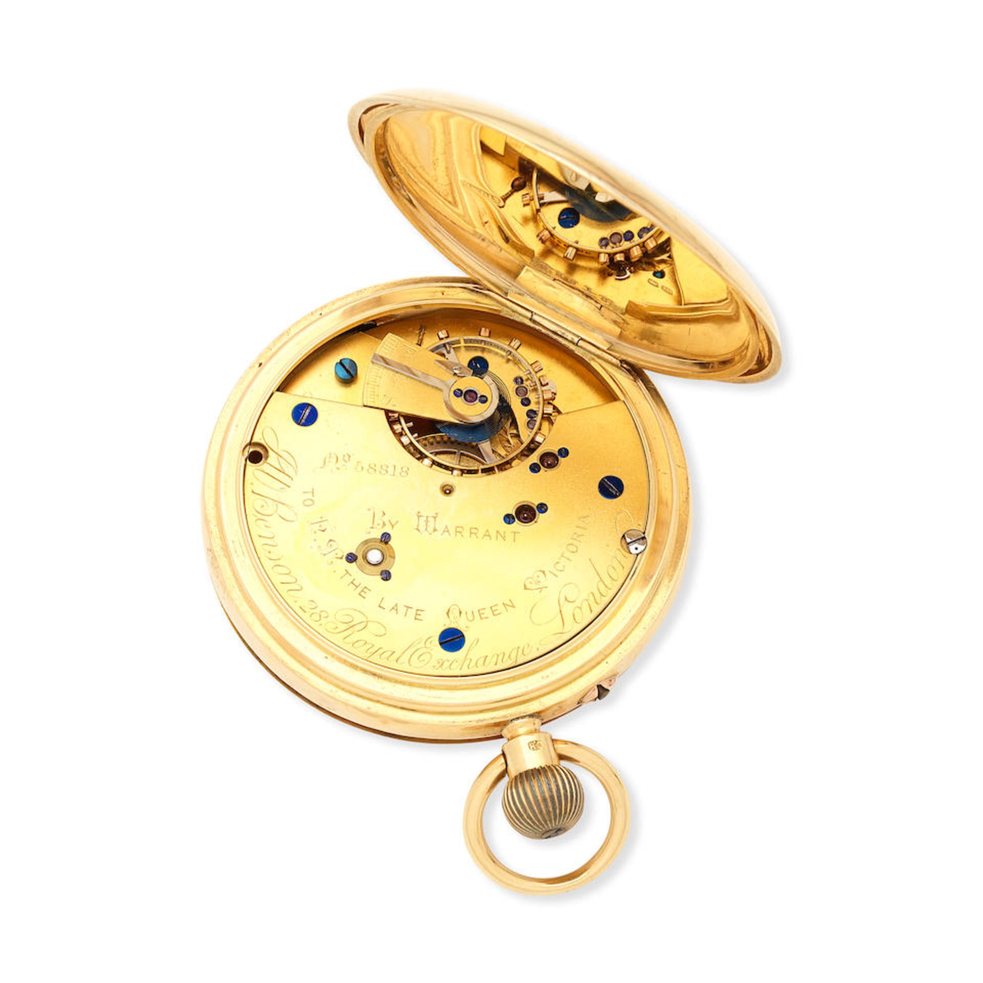 J.W Benson, 28 Royal Exchange, London. An 18K gold keyless wind half hunter pocket watch London ... - Image 4 of 4