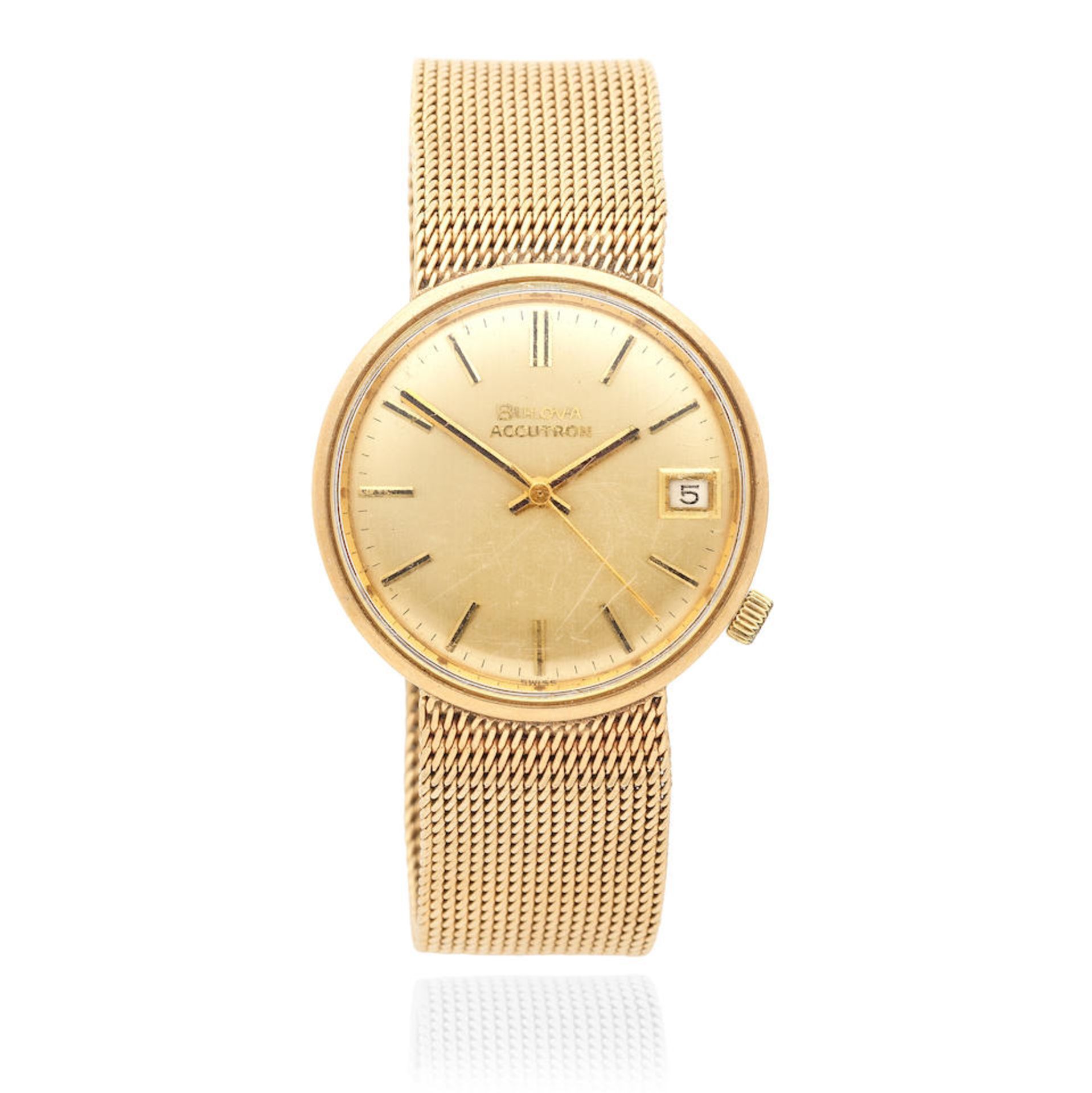 Bulova. A 9K gold electronic calendar bracelet watch Accutron, Ref: 888-2, Circa 1980