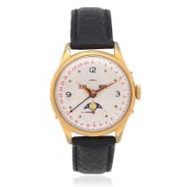 ARSA. A gold plated stainless steel triple calendar wristwatch with moon phase Jubile 1898-1948...