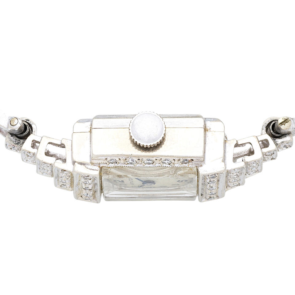 Hamilton. A lady's 14K white gold diamond set manual wind bracelet watch Circa 1950 - Image 6 of 7