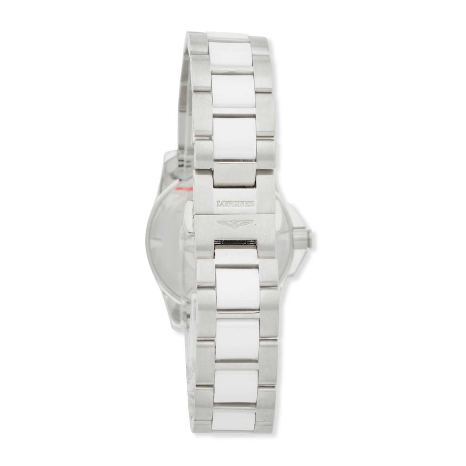 Longines. A lady's stainless steel and white ceramic quartz calendar bracelet watch Conquest, R... - Image 4 of 4