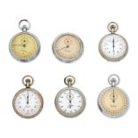 A lot of six stainless steel keyless wind open face stopwatches (6) Various dates