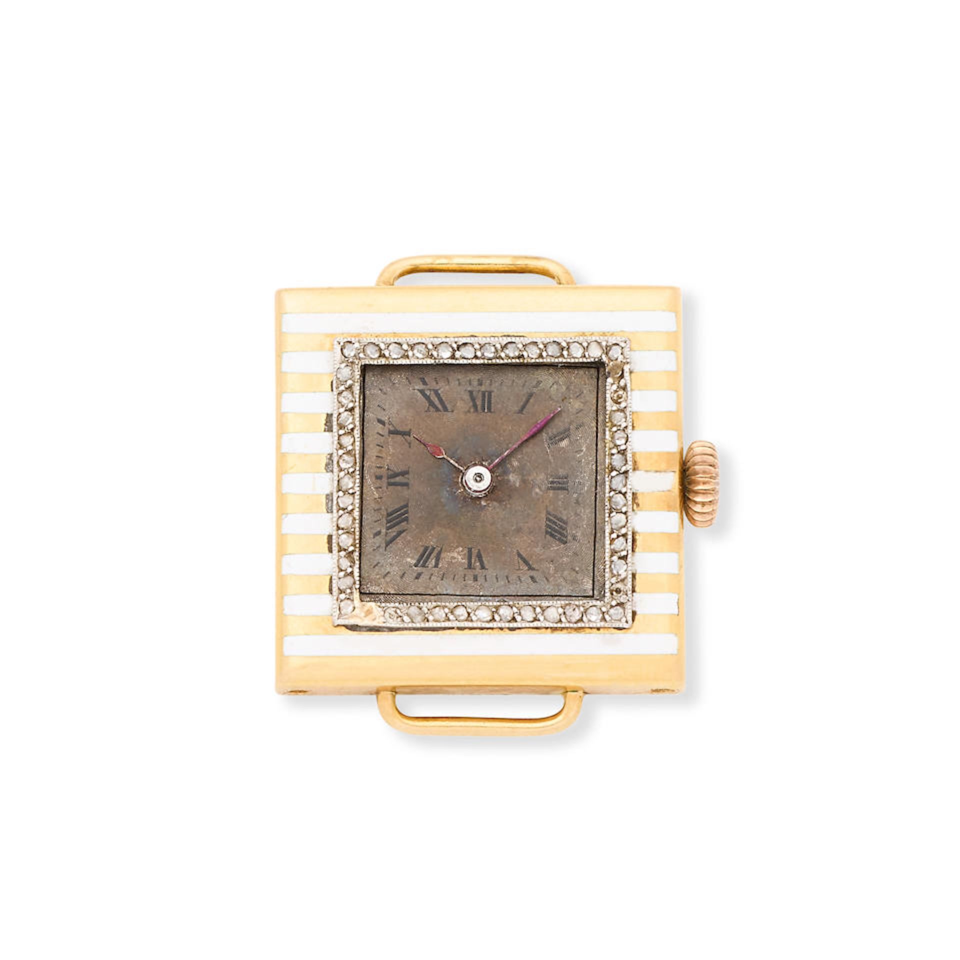 An 18K gold and enamel diamond set wristwatch Circa 1920