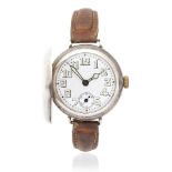 Rolex. A silver manual wind trench style full hunter wristwatch London Import mark for 1914