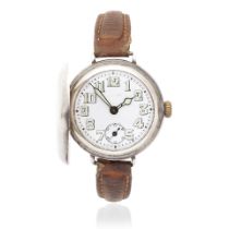 Rolex. A silver manual wind trench style full hunter wristwatch London Import mark for 1914