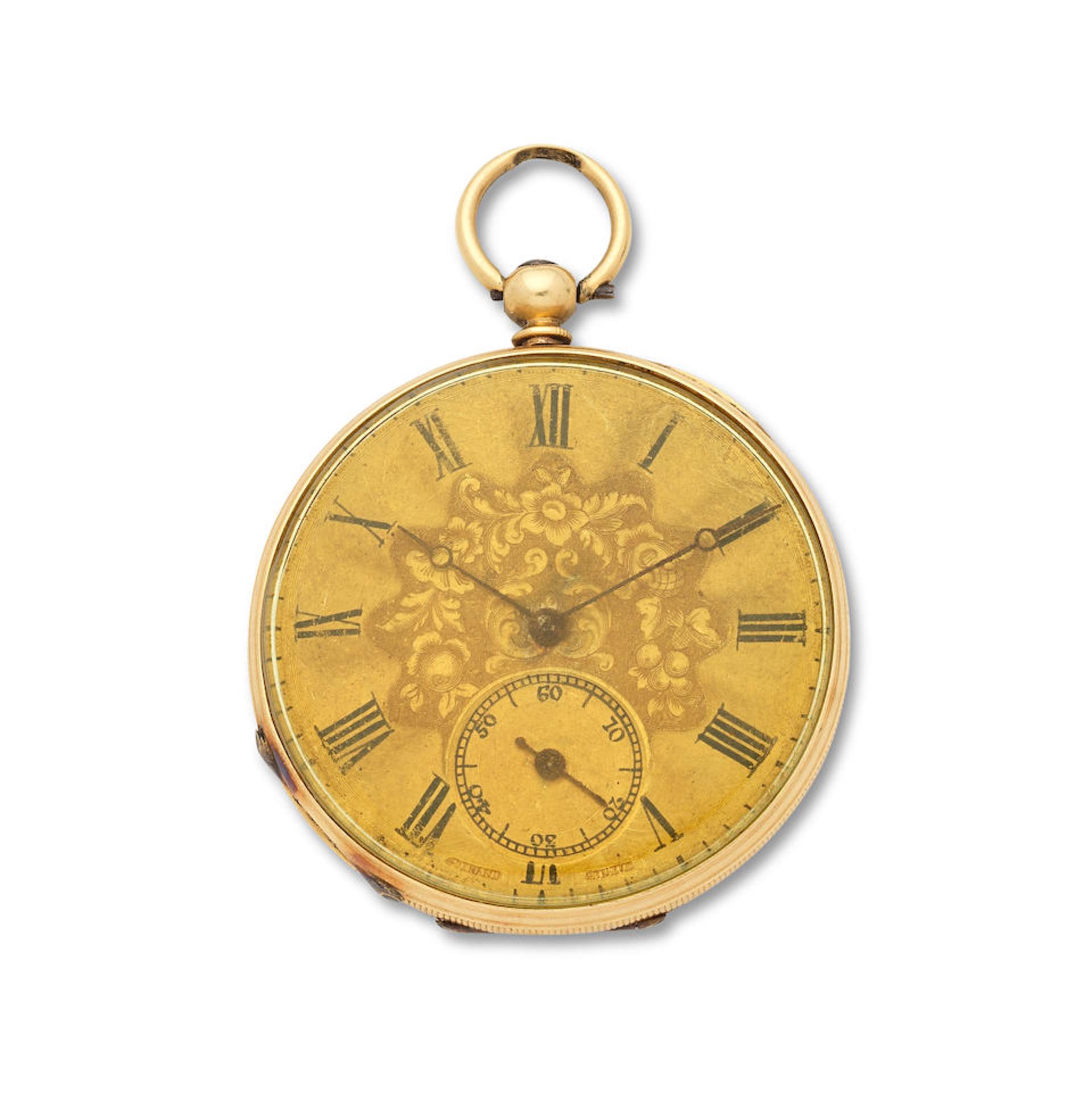 Guinand, Geneve. A continental gold key wind open face pocket watch Circa 1850