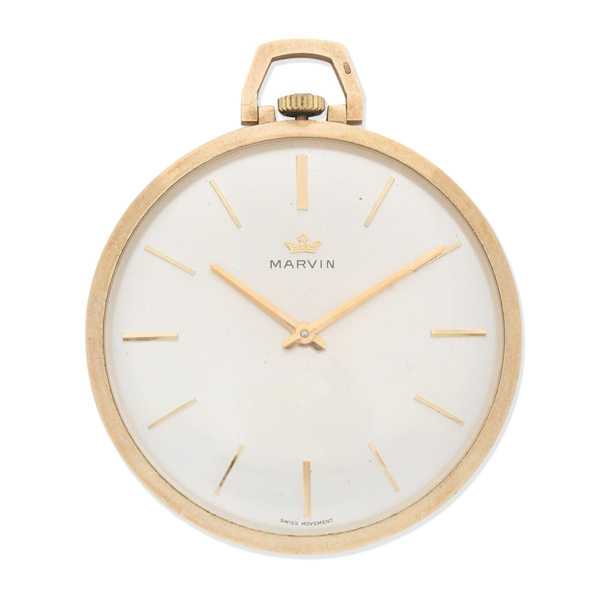 Marvin. A 9K gold keyless wind open face pocket watch London Hallmark for 1976