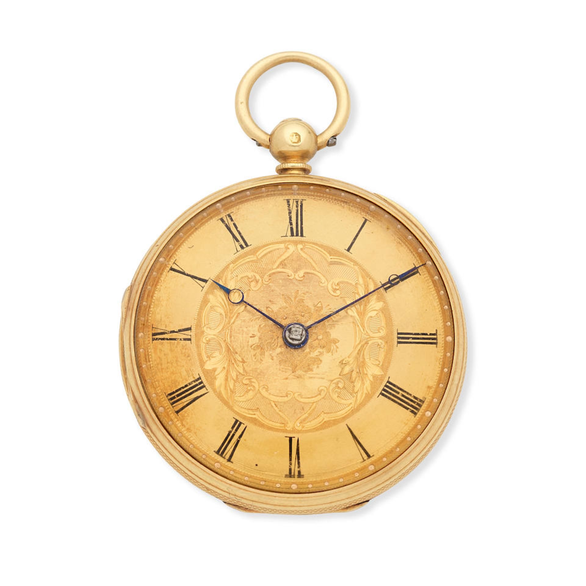 J. J Durrant. An 18K gold key wind open face pocket watch London Hallmark for 1862