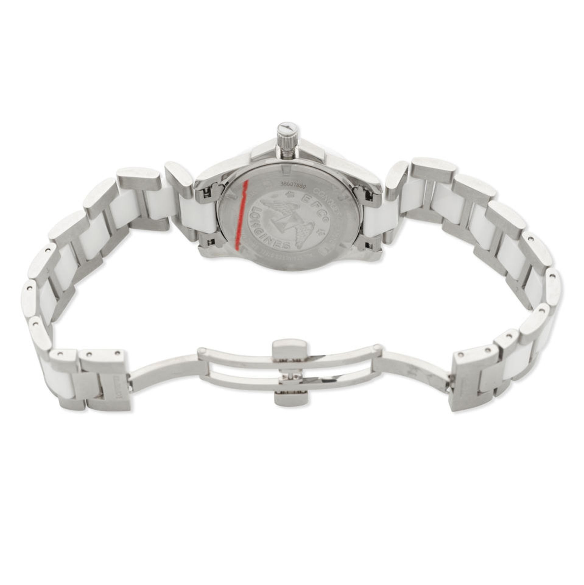 Longines. A lady's stainless steel and white ceramic quartz calendar bracelet watch Conquest, R... - Image 2 of 4