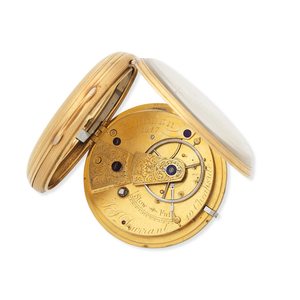 J. J Durrant. An 18K gold key wind open face pocket watch London Hallmark for 1862 - Image 3 of 3
