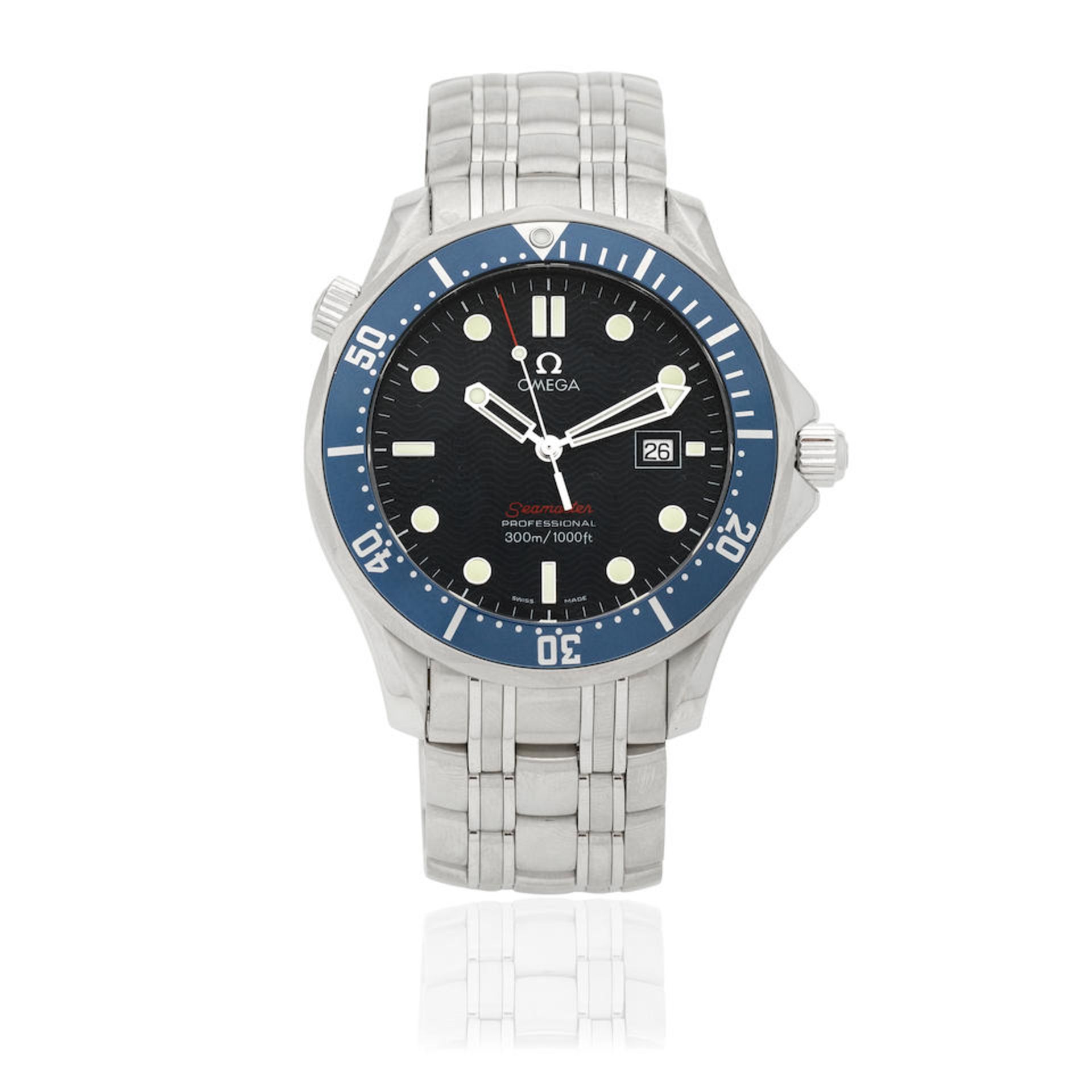 Omega. A stainless steel quartz calendar bracelet watch Seamaster, Ref: 22218000, Purchased 10t...