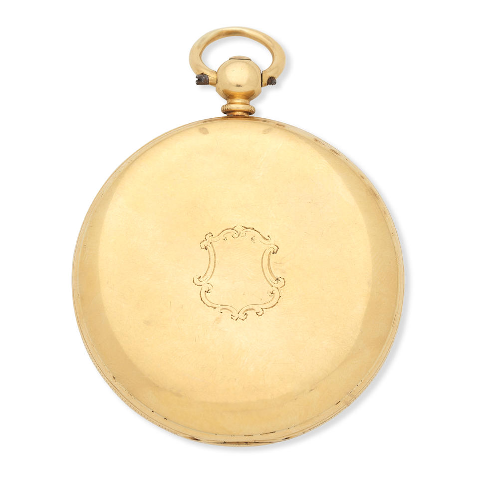 An 18K gold key wind open face pocket watch London Hallmark for 1861 - Image 2 of 3