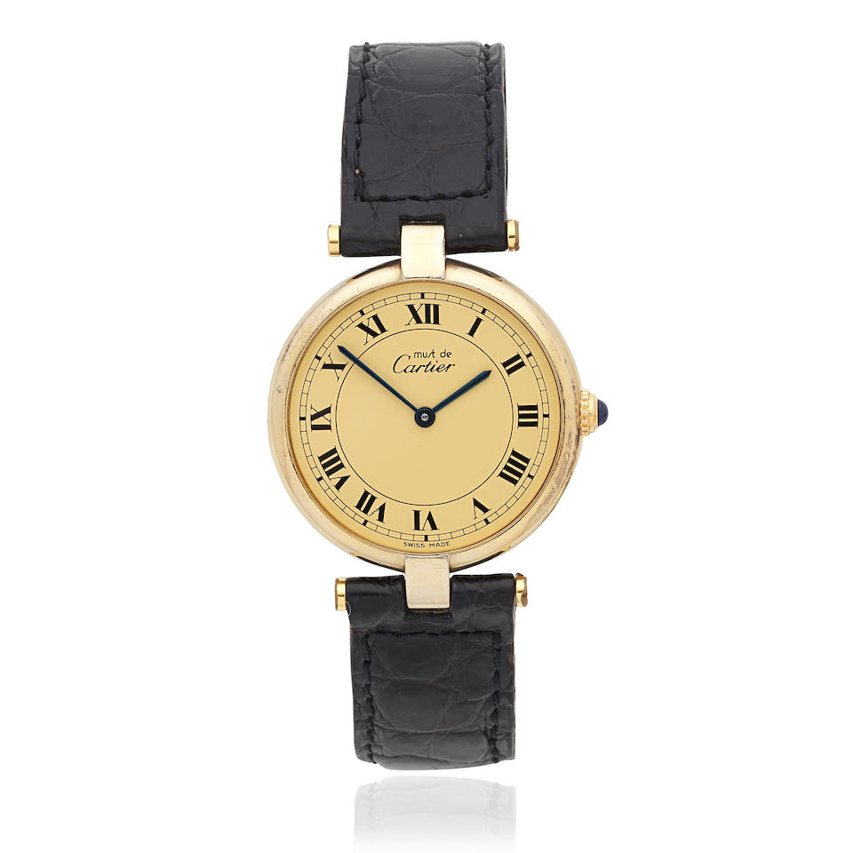 Cartier. A silver gold plated quartz wristwatch Vendome, Purchased 6th April 1985