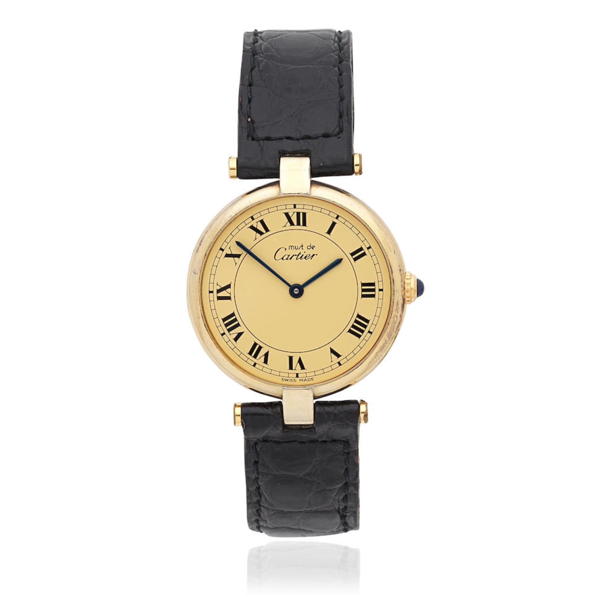 Cartier. A silver gold plated quartz wristwatch Vendome, Purchased 6th April 1985