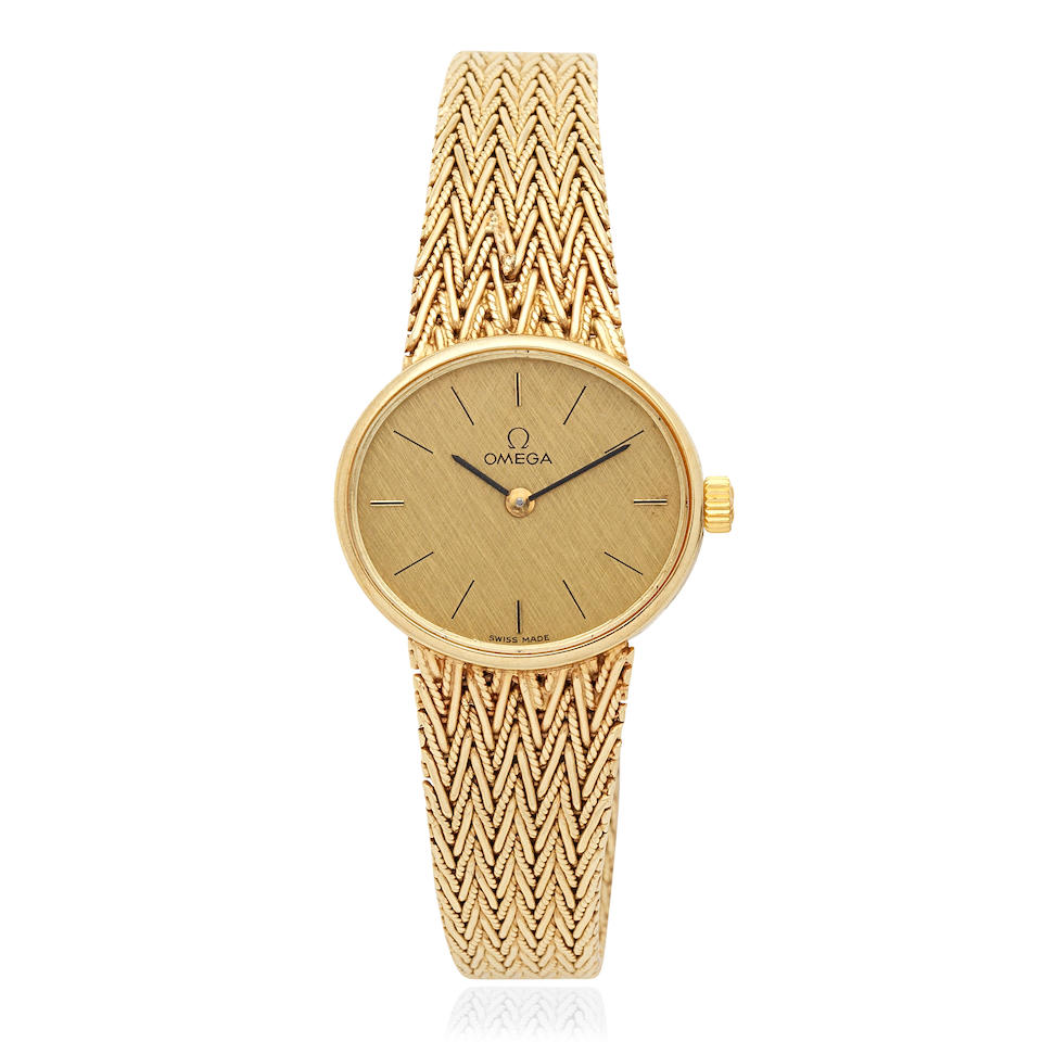 Omega. A lady's 14K gold manual wind bracelet watch Circa 1978