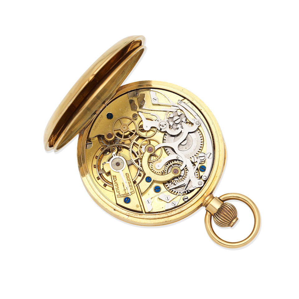 An 18K gold keyless wind open face chronograph pocket watch Circa 1900 - Image 3 of 3