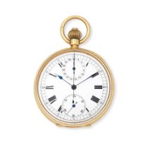 An 18K gold keyless wind open face chronograph pocket watch Circa 1900
