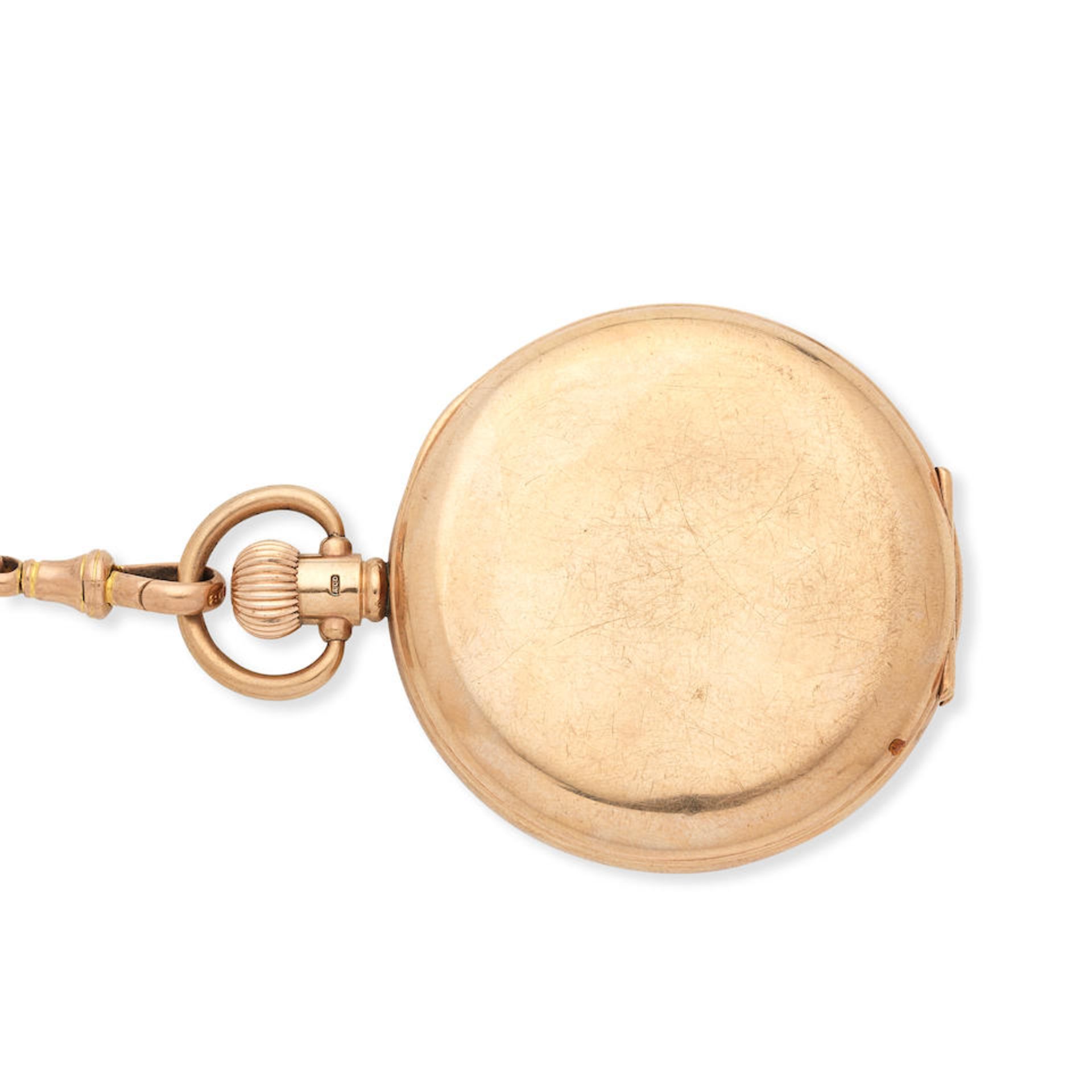 Waltham. A 9K gold half hunter pocket watch with 9K gold chain Birmingham Hallmark for 1929 - Bild 2 aus 4