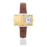 Jaeger-LeCoultre. A lady's stainless steel and gold quartz reversible rectangular wristwatch Re...