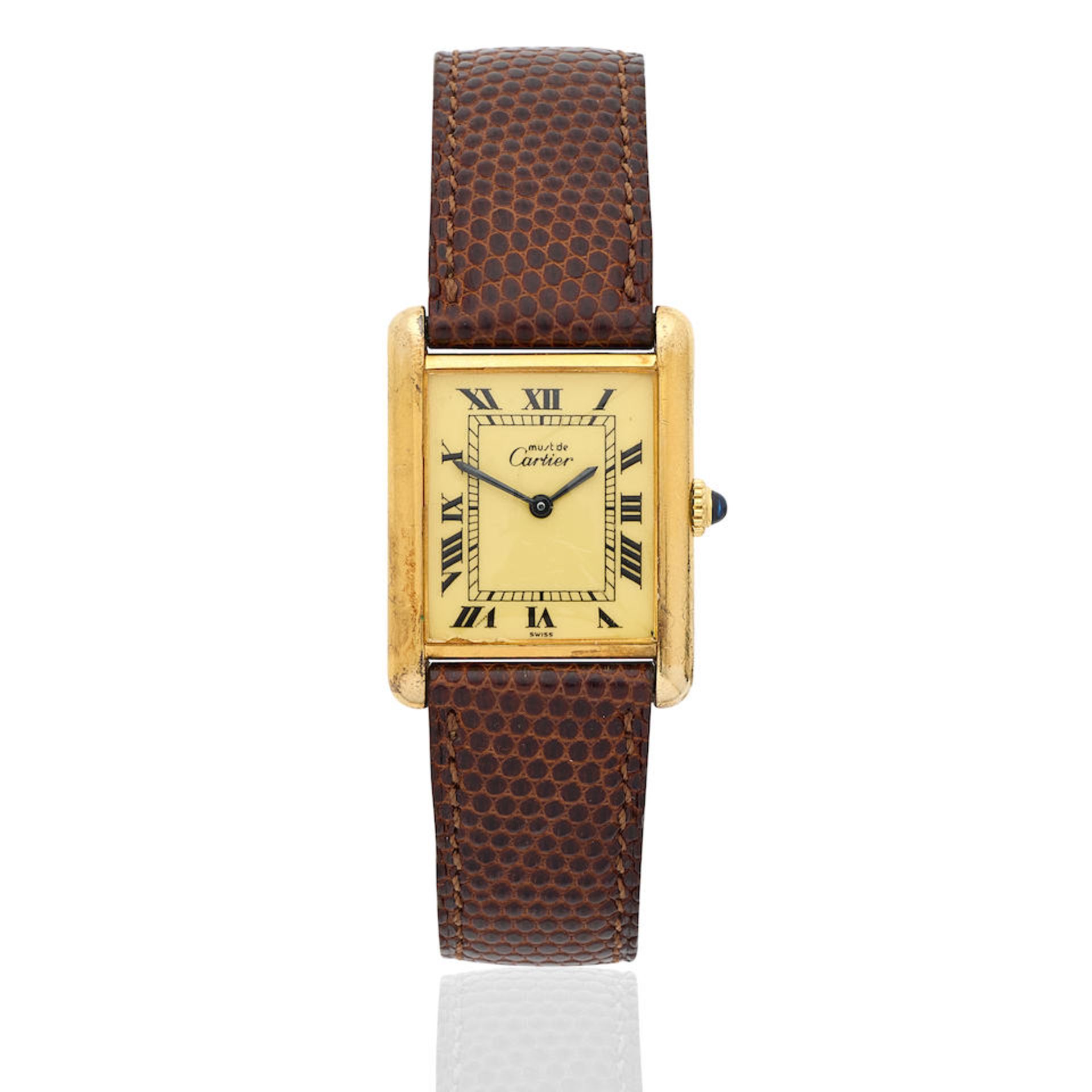 Cartier. A silver gold plated manual wind wristwatch Tank, Must de, Circa 1990