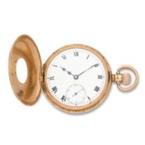 J.B Yabsley, 72 Ludgate Hill. A 9K gold keyless wind half hunter pocket watch Birmingham Hallmar...