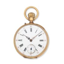 A continental gold keyless wind open face pocket watch Circa 1870