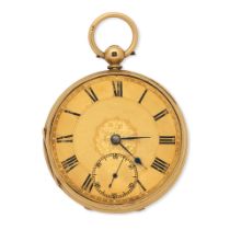 An 18K gold key wind open face pocket watch London hallmark for 1864