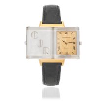 Jaeger-LeCoultre. A stainless steel and gold quartz reversible rectangular wristwatch Reverso, ...