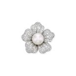 CULTURED PEARL AND DIAMOND 'FLOWER' BROOCH