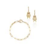 COLOURED DIAMOND, DIAMOND AND GEM-SET 'LITTLE CHICK' BRACELET AND PENDENT EARRING SET (2)