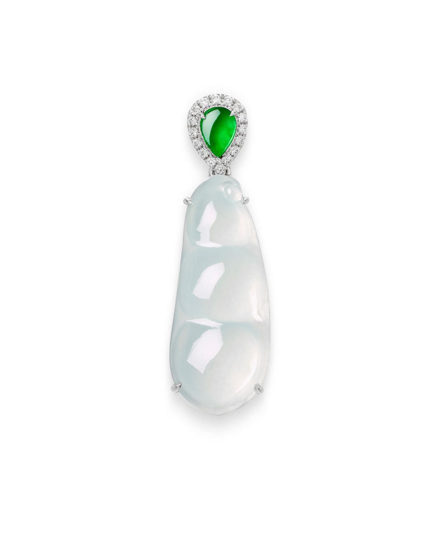 ICY JADEITE, JADEITE AND DIAMOND 'PEAPOD' PENDANT