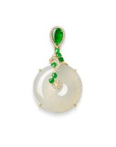 ICY JADEITE 'HUAIGU', JADEITE AND DIAMOND PENDANT