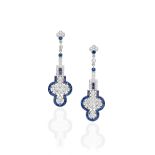 PAIR OF SAPPHIRE AND DIAMOND PENDENT EARRINGS