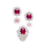 RUBY AND DIAMOND RING AND EARRING SET (2)