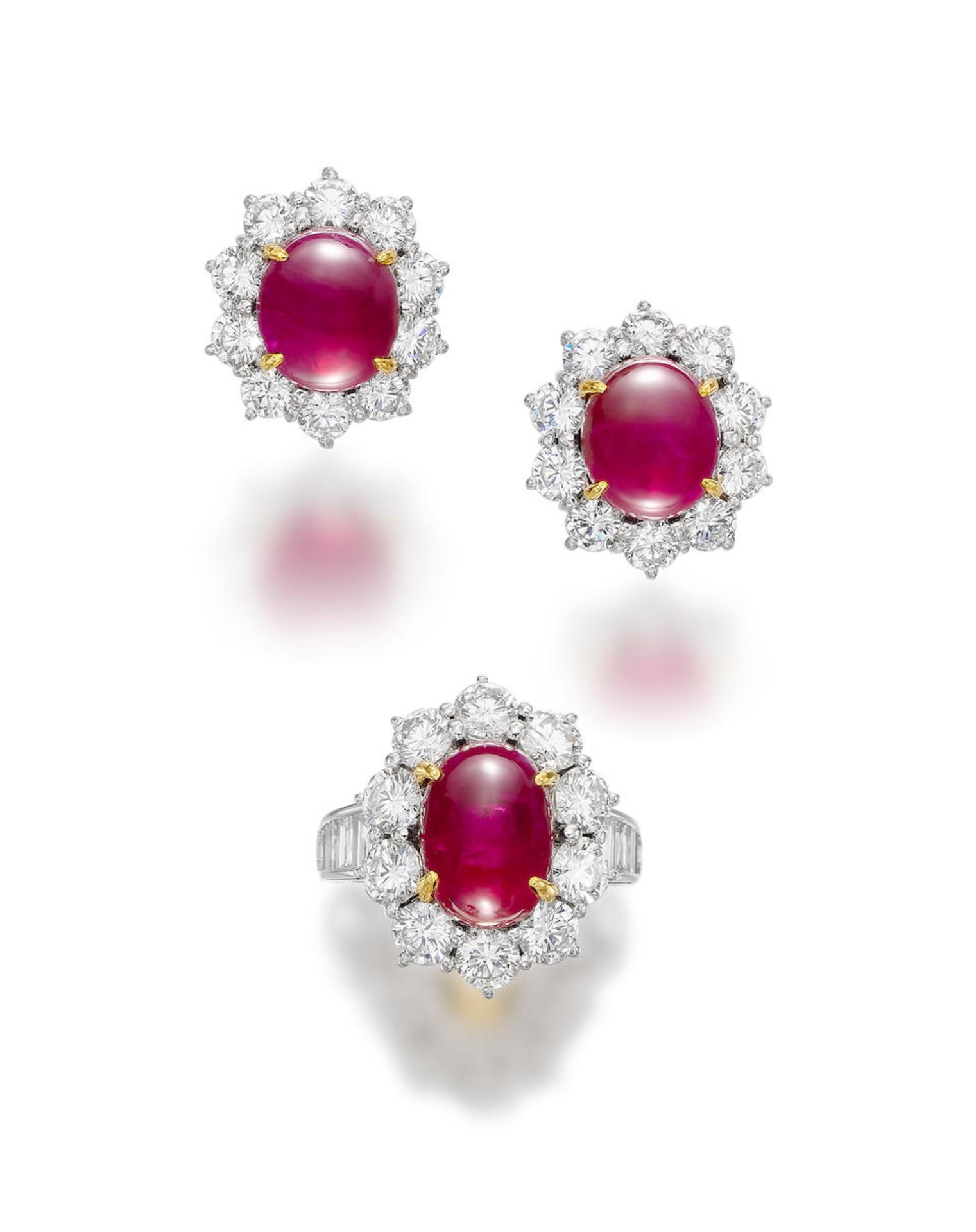 RUBY AND DIAMOND RING AND EARRING SET (2)