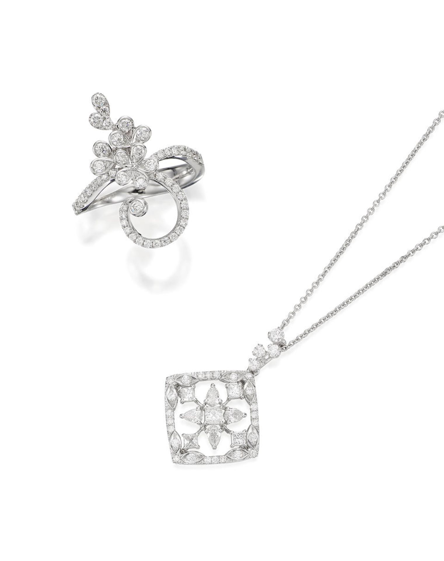 DIAMOND RING AND PENDANT NECKLACE SET (2)