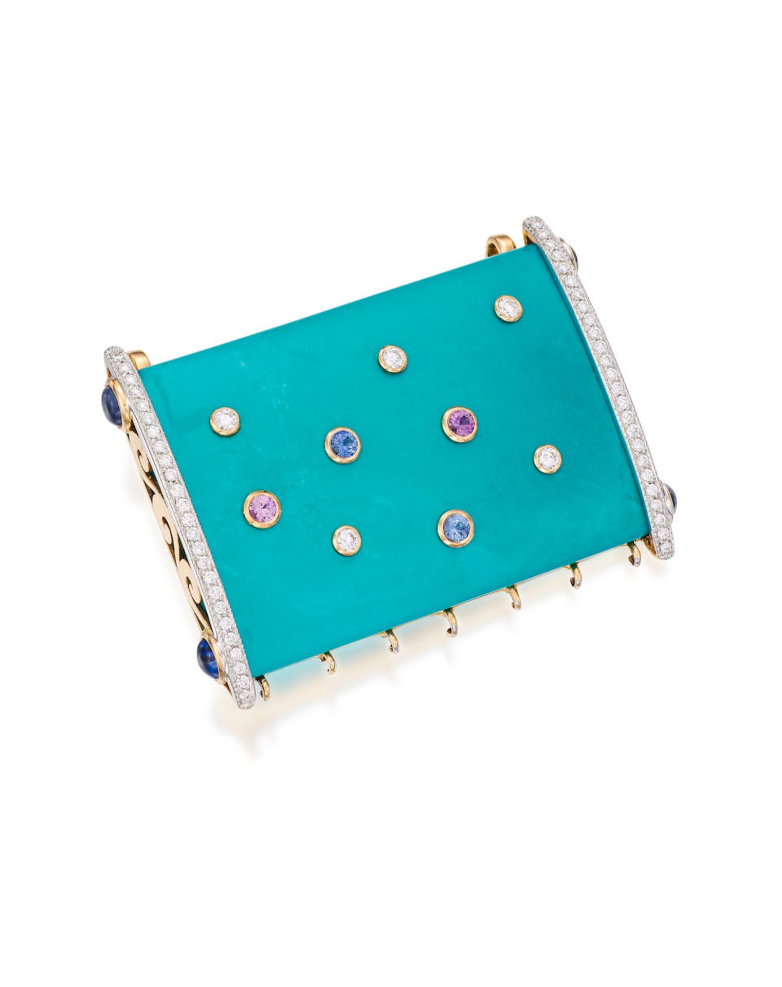 TURQUOISE, GEM-SET AND DIAMOND BELT-BUCKLE