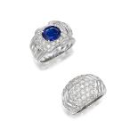 SAPPHIRE AND DIAMOND RING, AND DIAMOND RING (2)