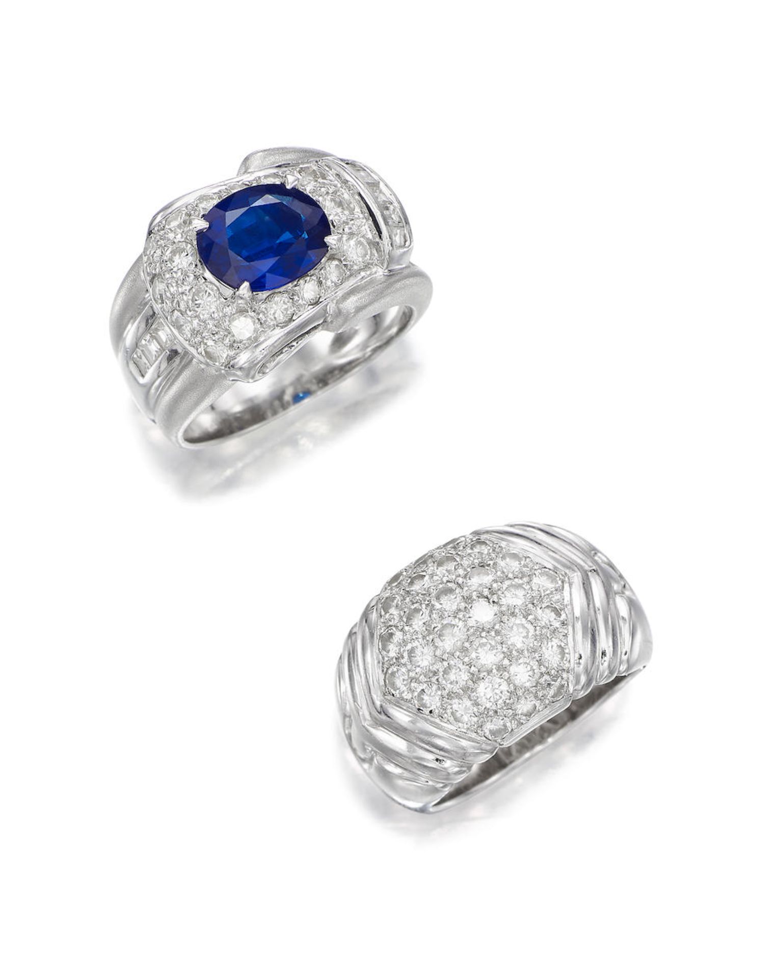 SAPPHIRE AND DIAMOND RING, AND DIAMOND RING (2)