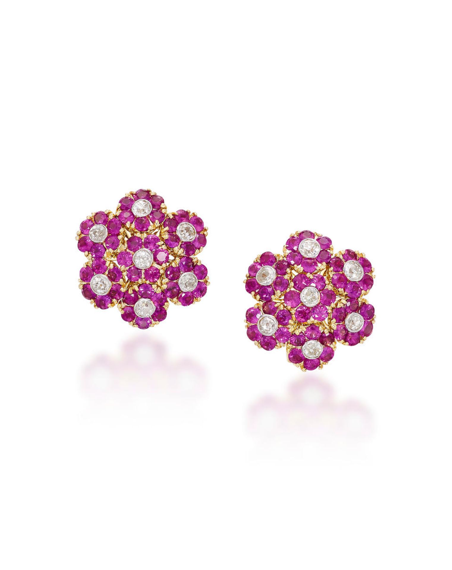 PAIR OF RUBY AND DIAMOND EARRINGS