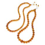 TWO AMBER BEAD NECKLACES (2)