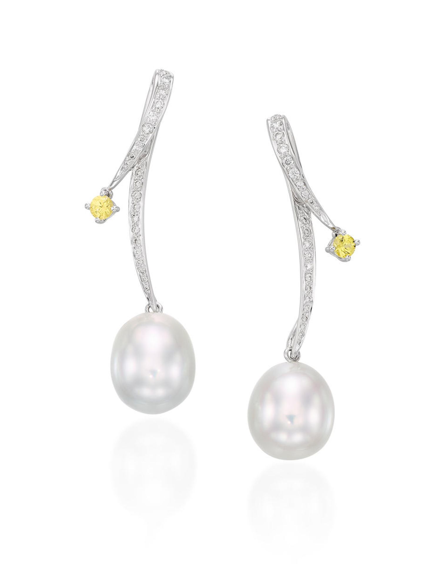 PAIR OF CULTURED PEARL AND DIAMOND EARRINGS