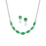 JADEITE AND DIAMOND 'ENDLESS KNOT' NECKLACE AND EARSTUD SET (2)