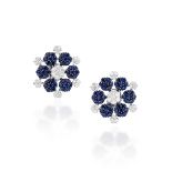 PAIR OF SAPPHIRE AND DIAMOND 'SNOWFLAKE' EARRINGS