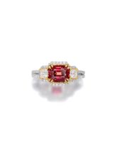 RED SPINEL AND DIAMOND RING