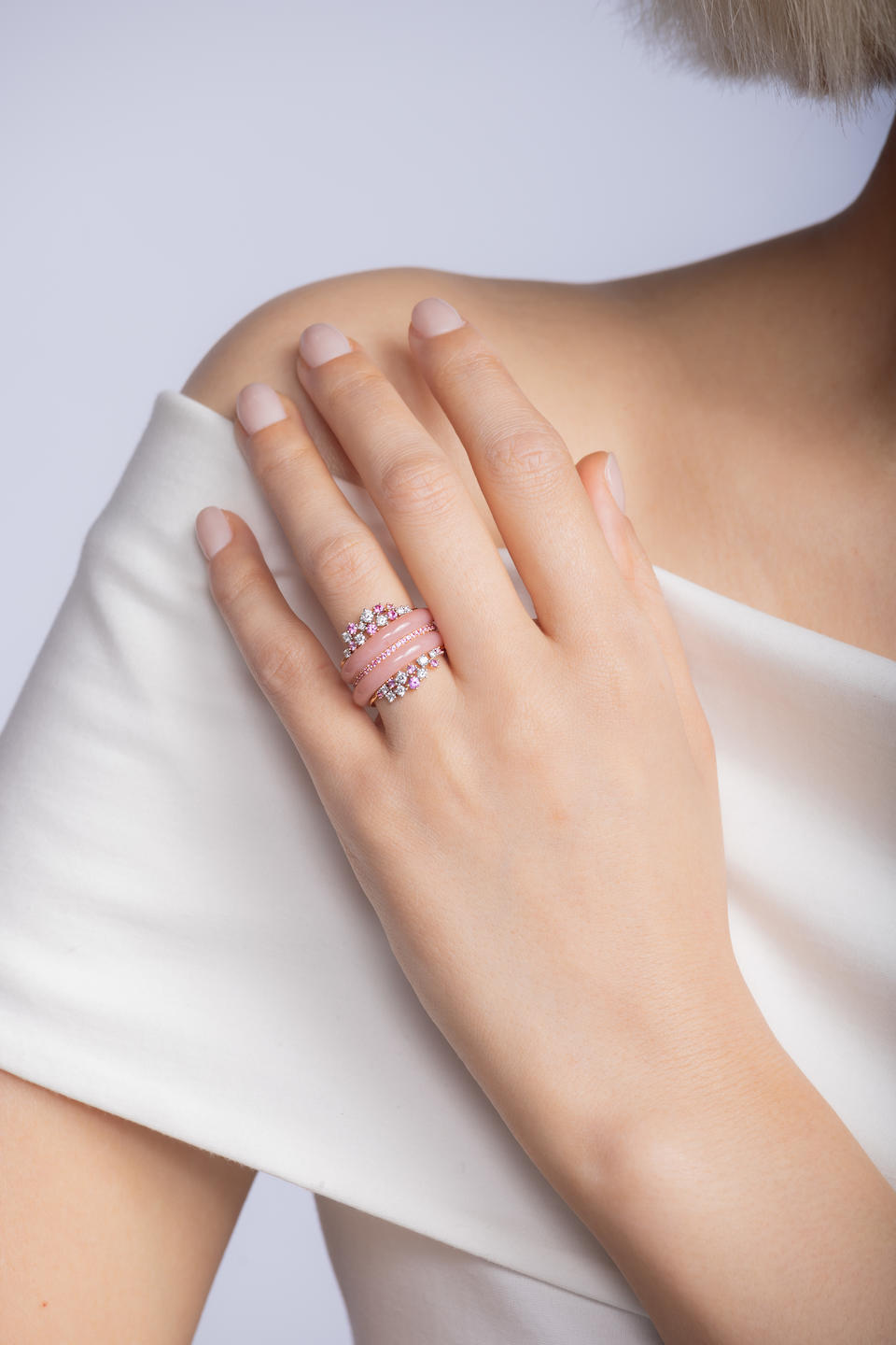 MAGENTA: PAIR OF PINK OPAL 'ABACUS' BANDS, GEM-SET AND DIAMOND RING (3) - Image 2 of 2